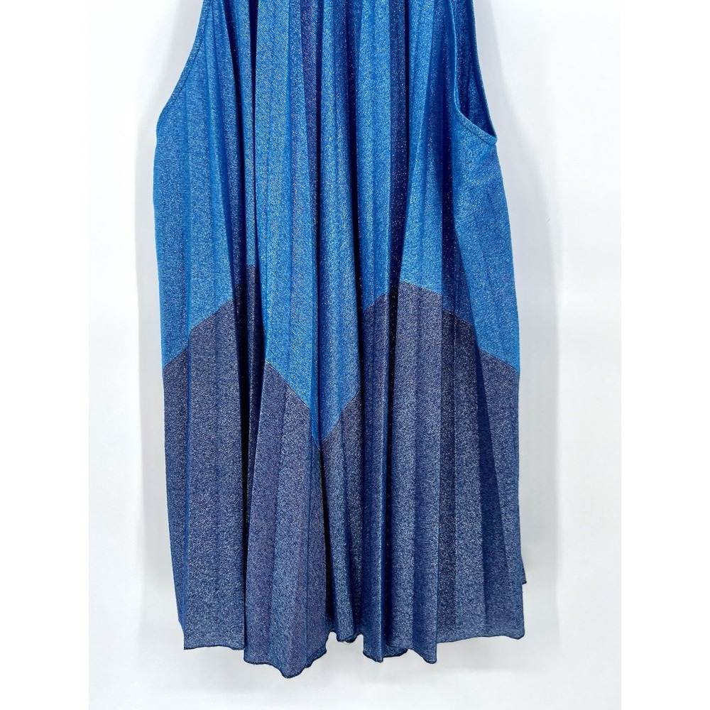Free People Women's Pleated Love Metallic Mini Dress, Blue, XS Babydoll Style - Picture 12 of 14